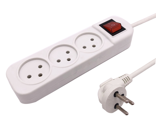 רב שקע 3 שקעים עם מפסק + 1 מטר כבל