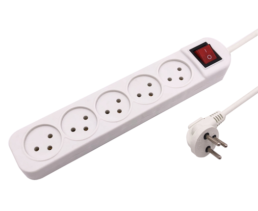  רב שקע 5 שקעים עם מפסק + 1 מטר כבל