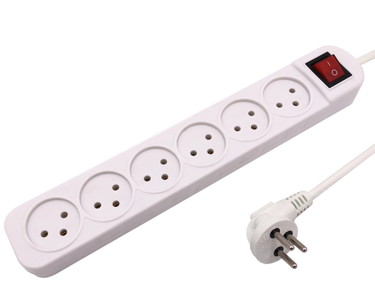 רב שקע 6 שקעים עם מפסק + 1 מטר כבל