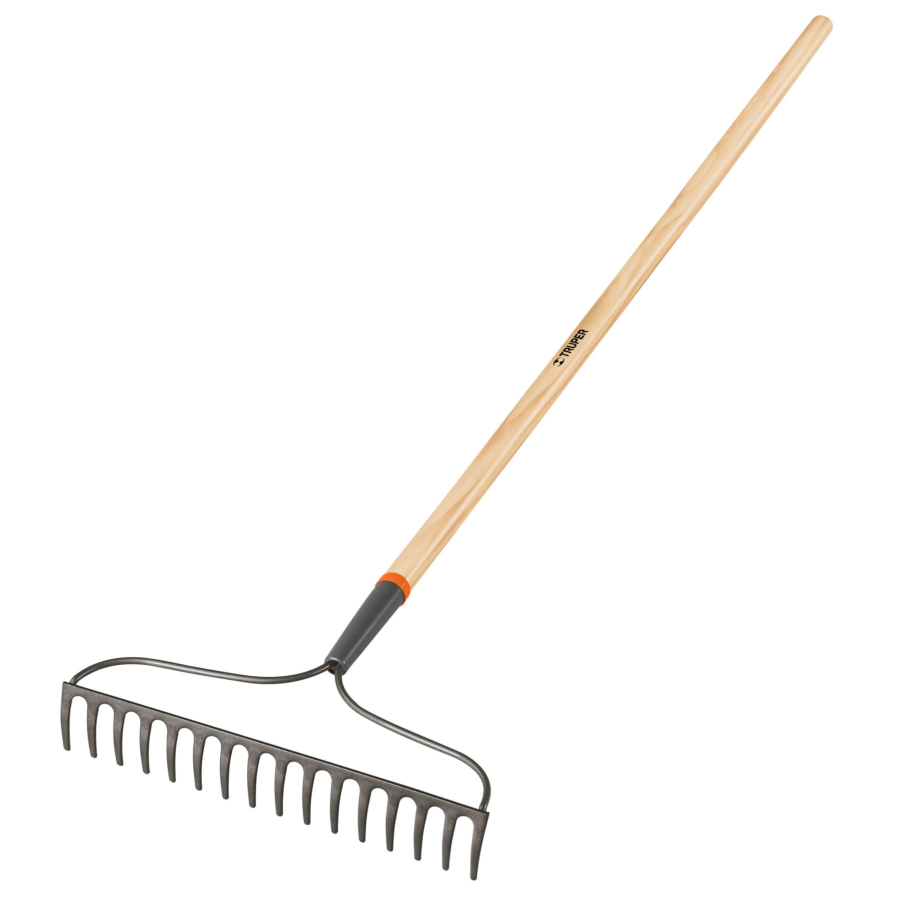 מגרפה מחוזקת 16 שיניים עם ידית עץ