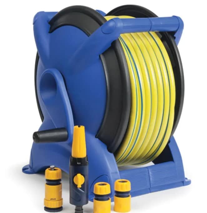 גלגלת + צינור פס אדום 25 מטר + אביזרים רילקס REELX